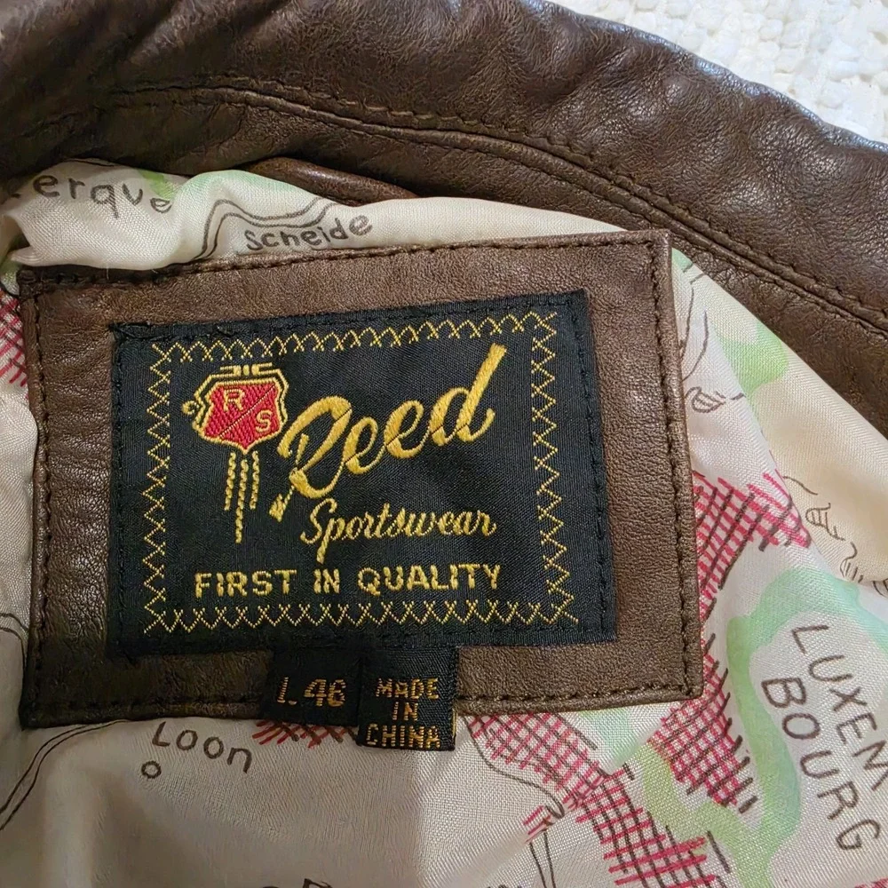 Vintage Reed Mens Leather Aviator Flight A2 Bomber Jacket Size L World Map Lined
